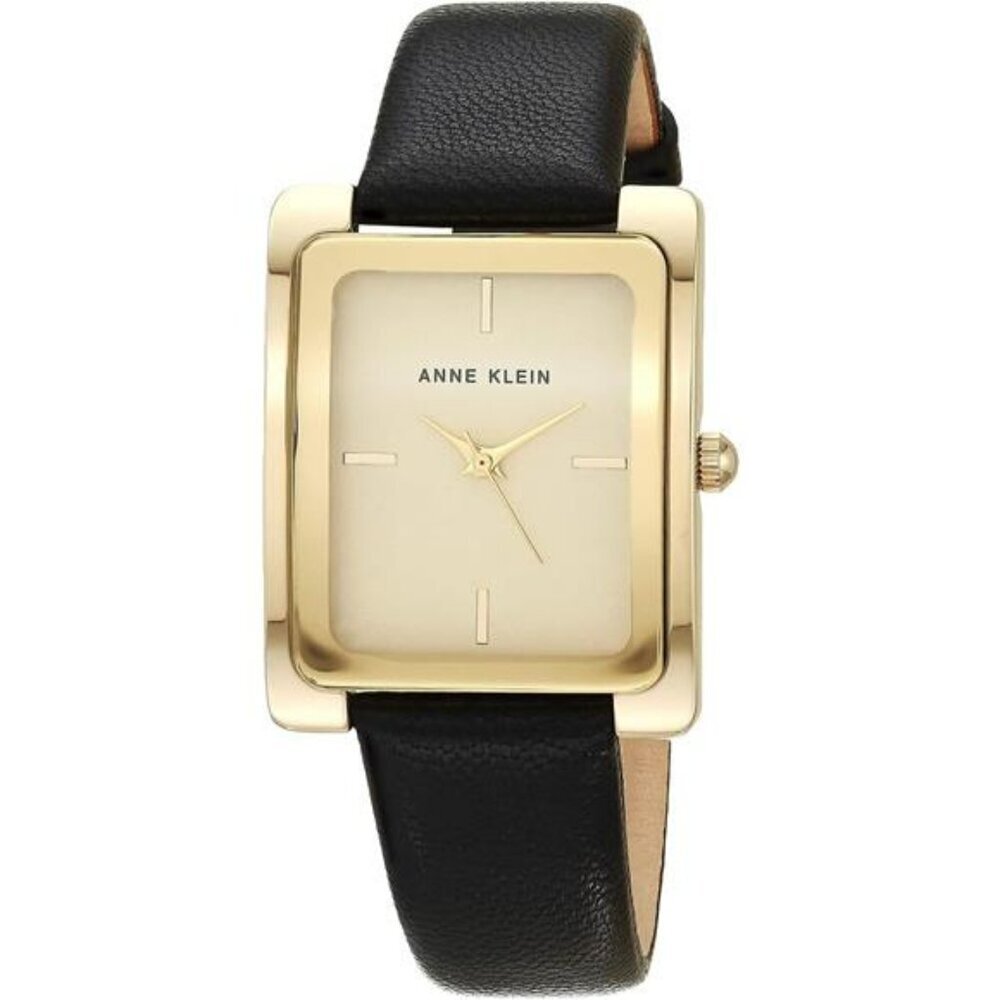 Womens Black Leather Strap Watch Gold Hands Quartz Analog Classic Style
